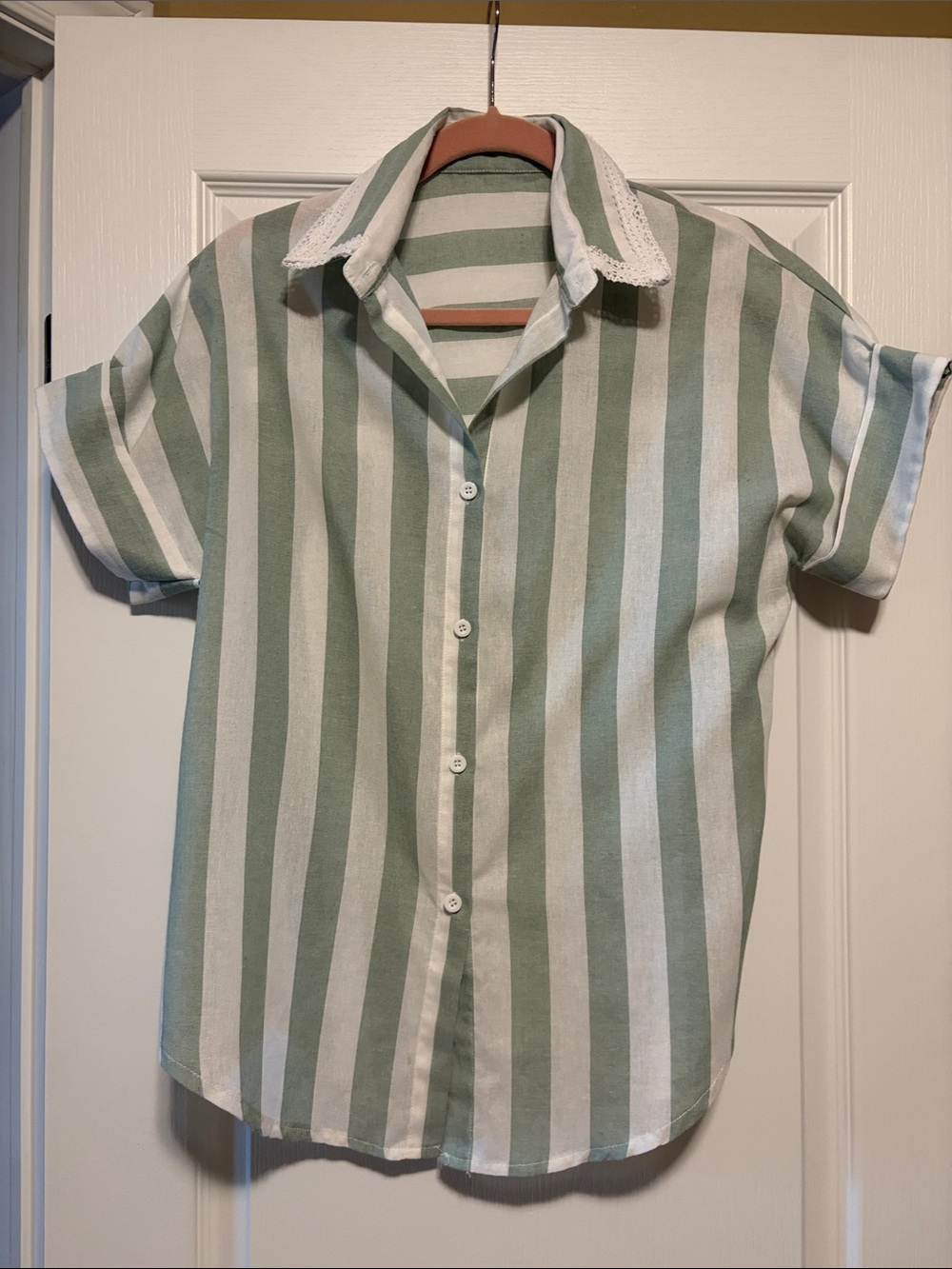 Classic Green & White Striped womens Button-Up Shirt